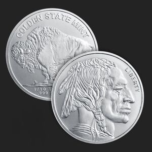 1/10 oz Pure Silver Indian Head & Buffalo Round .999 Fine Silver